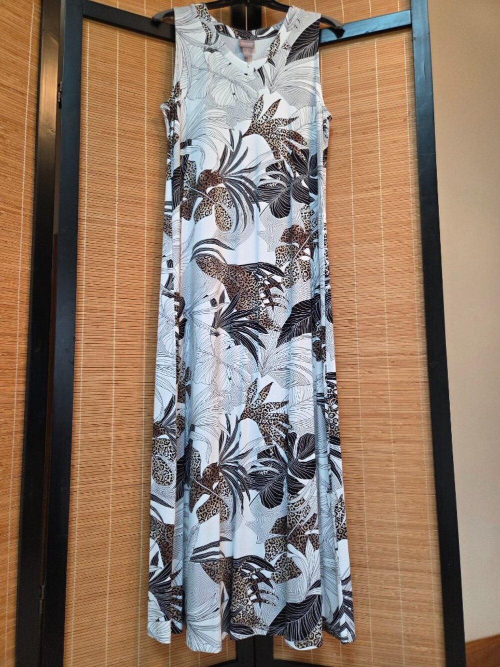NWOT Chico's Size 1/M/8-10 Sleeveless Maxi Dress Tropical Palm Print Stretchy